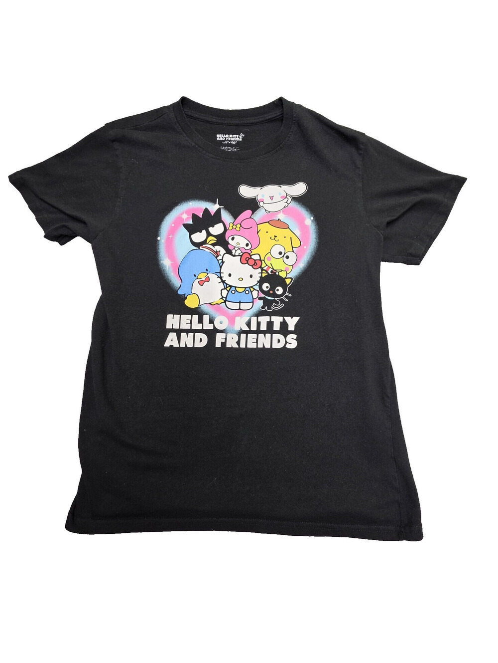 Hello Kitty and Friends Shirt Youth Large Black Sanrio Heart Graphic Tee Crew